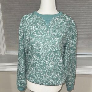 Karen Scott Teal and White Paisley Sweatshirt
